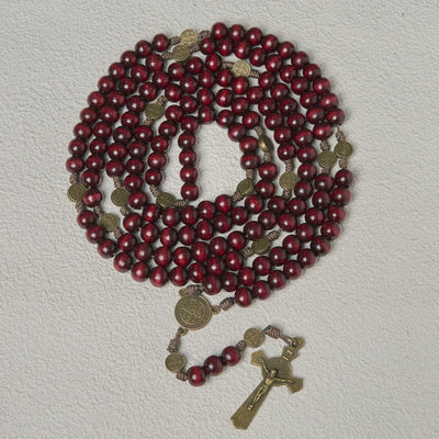 Christianartworkshop 15/20 Decade Olive Wood Rosary with St. Benedict, Crucifix & Waist Chain Design—Divine Devotion in Dual Use