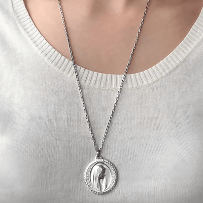 Christianartworkshop Graceful Virgin Mary Pendant Necklace in 925 Sterling Silver for Daily Devotion