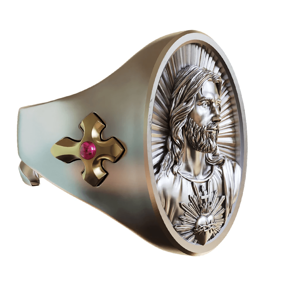 Christianartworkshop Sacred Heart Jesus Ring in 925 Silver: Symbol of Love and Sacrifice