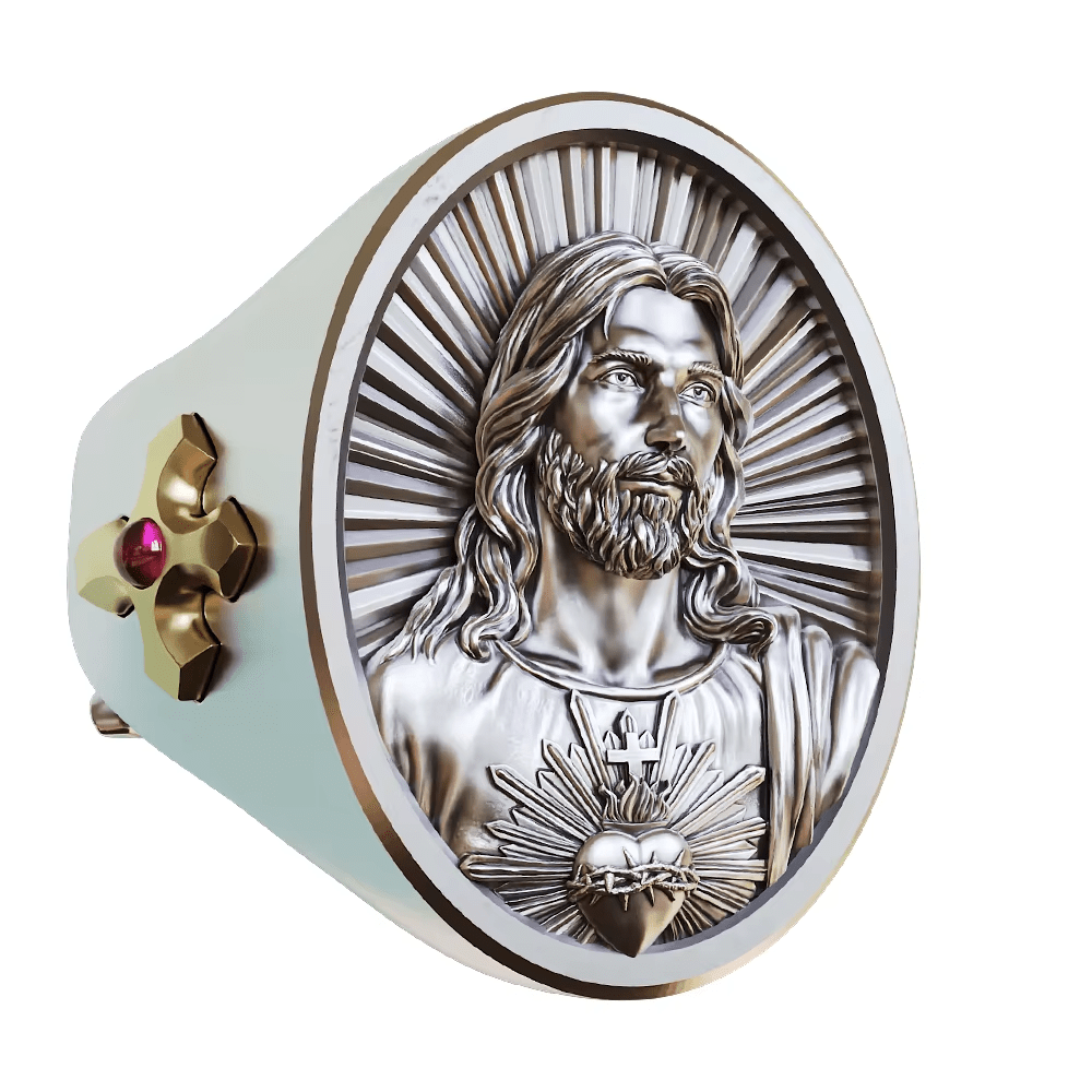 Christianartworkshop Sacred Heart Jesus Ring in 925 Silver: Symbol of Love and Sacrifice