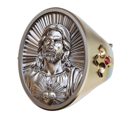 Christianartworkshop Sacred Heart Jesus Ring in 925 Silver: Symbol of Love and Sacrifice