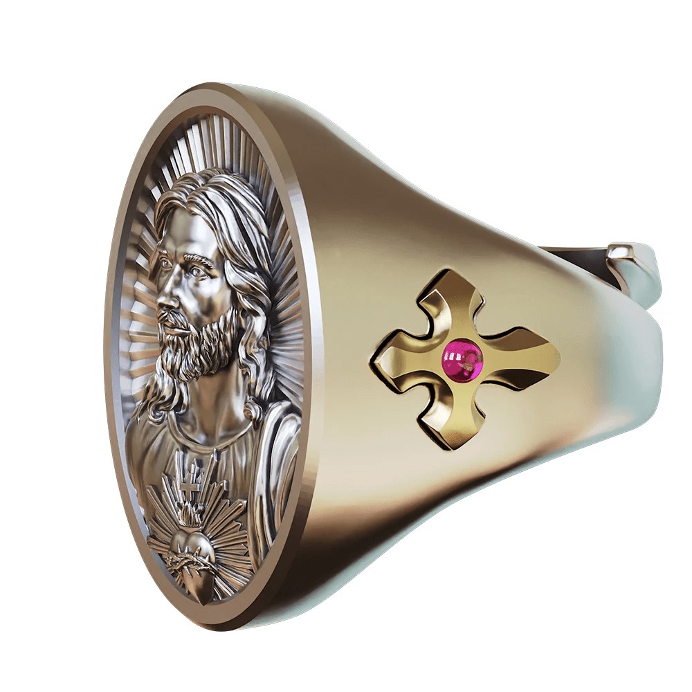 Christianartworkshop Sacred Heart Jesus Ring in 925 Silver: Symbol of Love and Sacrifice
