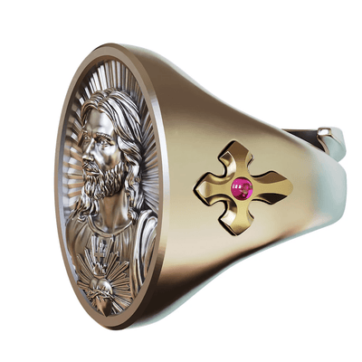 Christianartworkshop Sacred Heart Jesus Ring in 925 Silver: Symbol of Love and Sacrifice