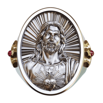 Christianartworkshop Sacred Heart Jesus Ring in 925 Silver: Symbol of Love and Sacrifice