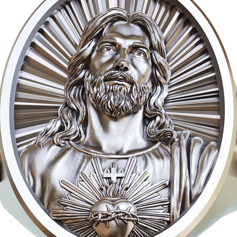 Christianartworkshop Sacred Heart Jesus Ring in 925 Silver: Symbol of Love and Sacrifice