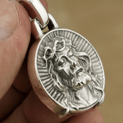 Christianartworkshop 925 Sterling Silver Jesus Crown of Thorns Sacred Necklace