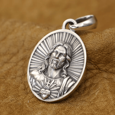Christianartworkshop Divine Radiance Jesus Sacred Heart Necklace Crafted in Sterling Silver