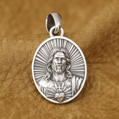Christianartworkshop Divine Radiance Jesus Sacred Heart Necklace Crafted in Sterling Silver