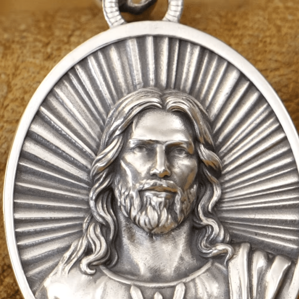 Christianartworkshop Divine Radiance Jesus Sacred Heart Necklace Crafted in Sterling Silver