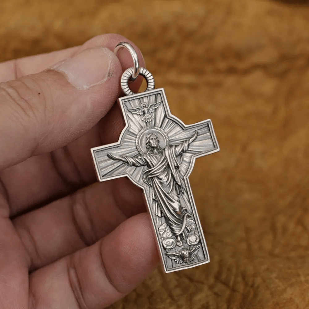 Christianartworkshop Jesus Christ Ascension with Holy Spirit Dove Necklace in Sterling Silver