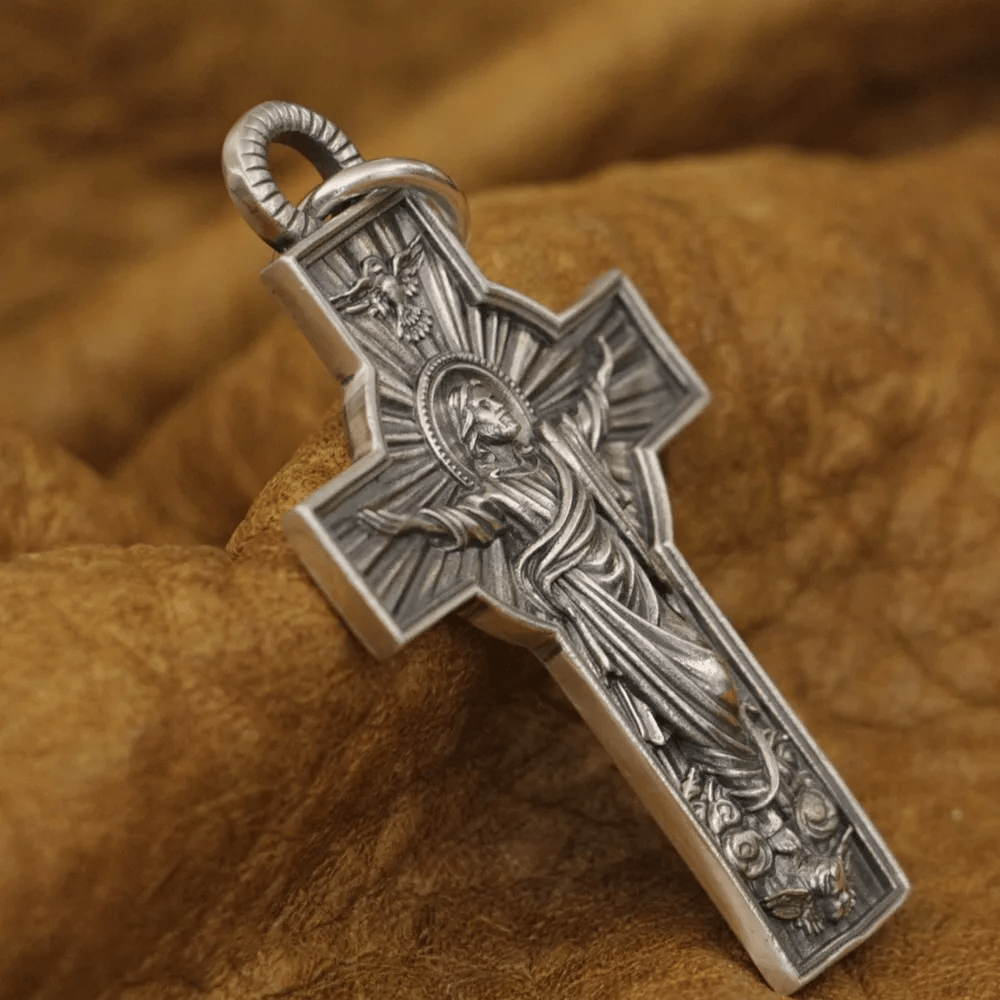 Christianartworkshop Jesus Christ Ascension with Holy Spirit Dove Necklace in Sterling Silver