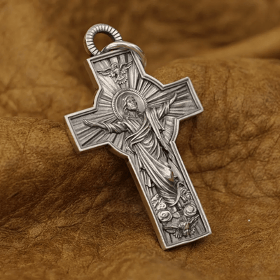 Christianartworkshop Jesus Christ Ascension with Holy Spirit Dove Necklace in Sterling Silver