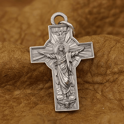 Christianartworkshop Jesus Christ Ascension with Holy Spirit Dove Necklace in Sterling Silver