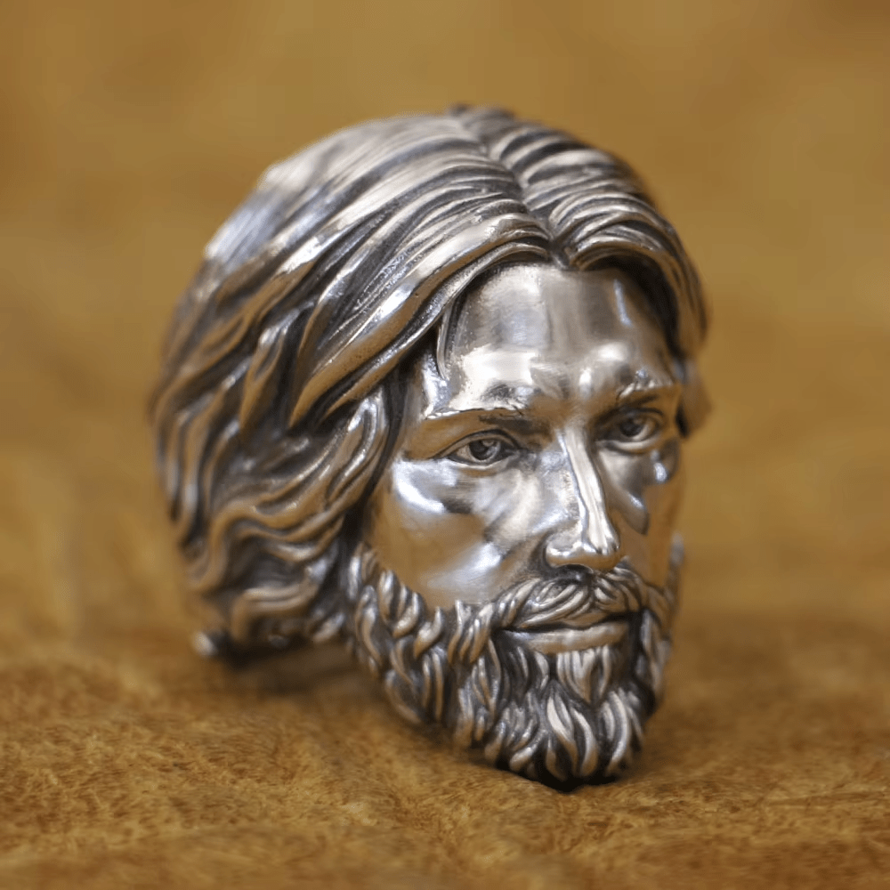 Christianartworkshop Sculpted Sacred Jesus Christ Portrait Ring Crafted in 925 Silver