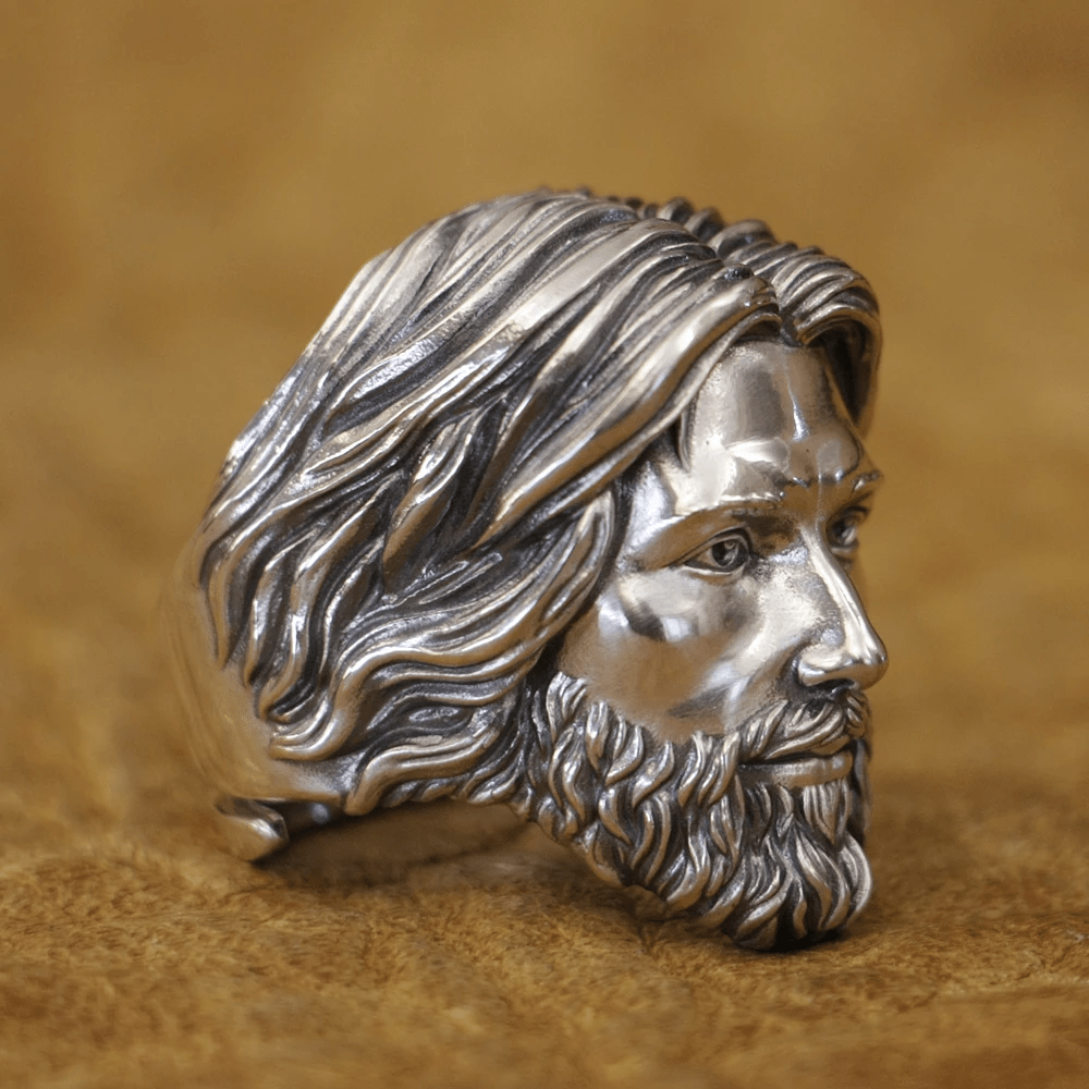 Christianartworkshop Sculpted Sacred Jesus Christ Portrait Ring Crafted in 925 Silver