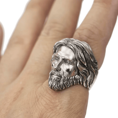 Christianartworkshop Sculpted Sacred Jesus Christ Portrait Ring Crafted in 925 Silver