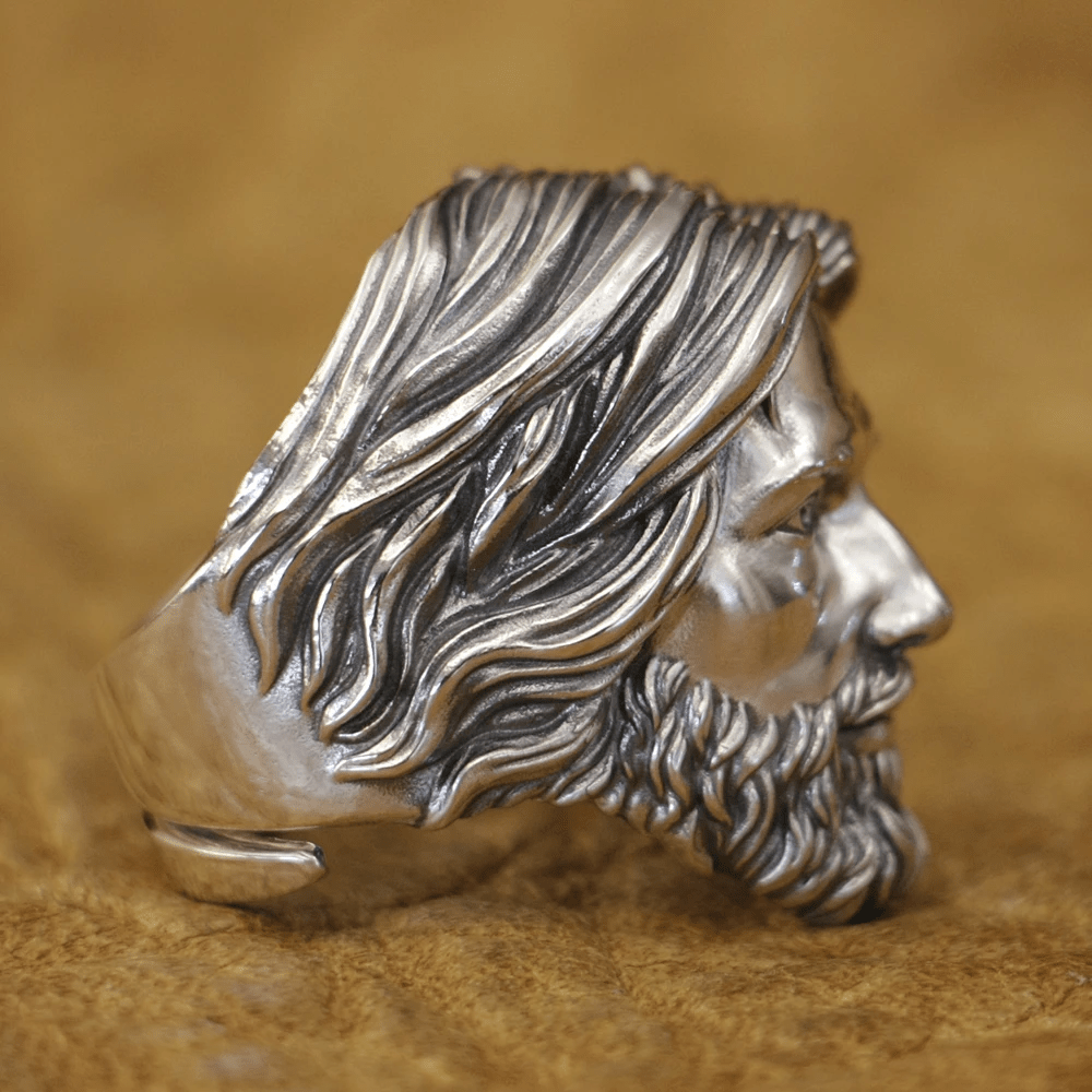 Christianartworkshop Sculpted Sacred Jesus Christ Portrait Ring Crafted in 925 Silver
