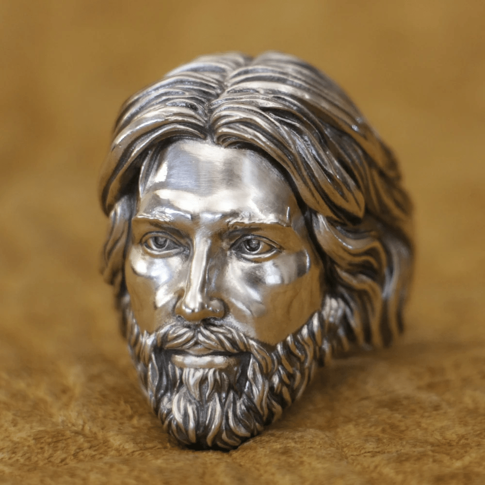 Christianartworkshop Sculpted Sacred Jesus Christ Portrait Ring Crafted in 925 Silver