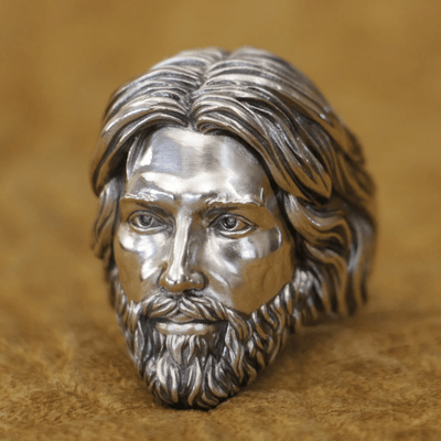 Christianartworkshop Sculpted Sacred Jesus Christ Portrait Ring Crafted in 925 Silver