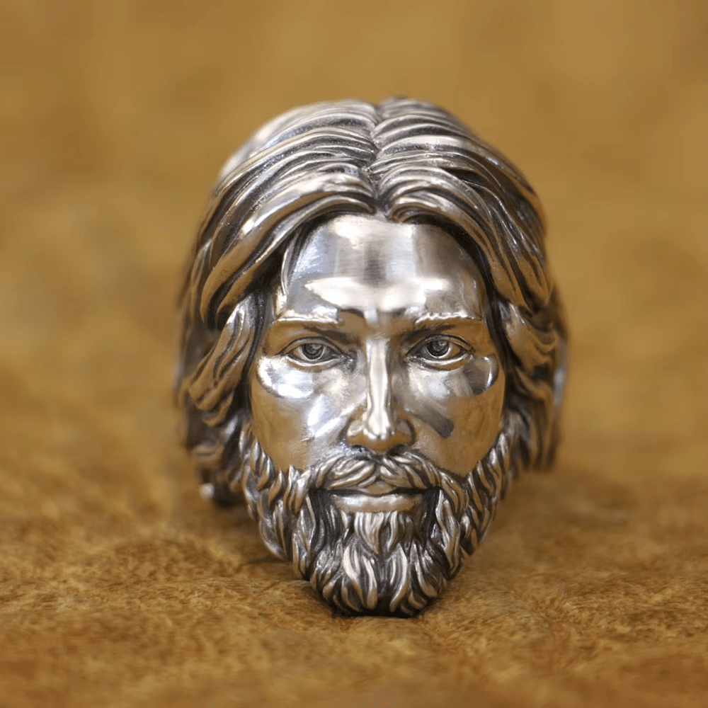 Christianartworkshop Sculpted Sacred Jesus Christ Portrait Ring Crafted in 925 Silver