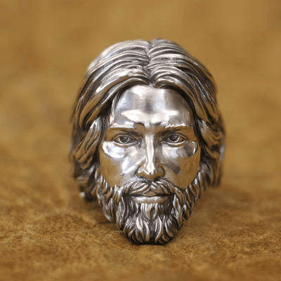 Christianartworkshop Sculpted Sacred Jesus Christ Portrait Ring Crafted in 925 Silver