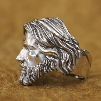 Christianartworkshop Sculpted Sacred Jesus Christ Portrait Ring Crafted in 925 Silver