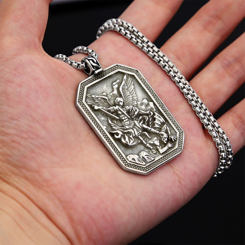 Christianartworkshop Classic Style St. Michael the Archangel Protection Stainless Steel Pendant Necklace