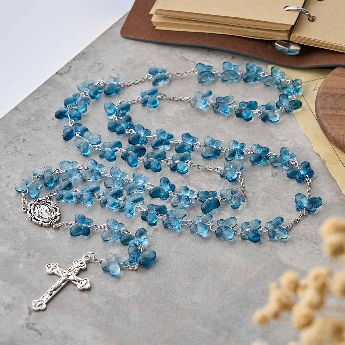 Christianartworkshop Wings of Devotion Shimmering Blue Butterfly Prayer Bracelet, Animal Rosary