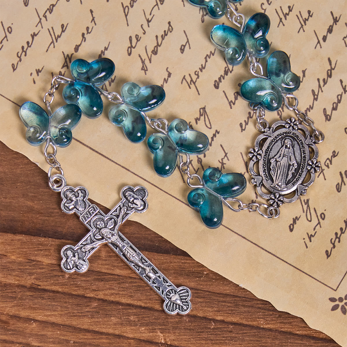 Christianartworkshop Wings of Devotion Shimmering Blue Butterfly Prayer Bracelet, Animal Rosary
