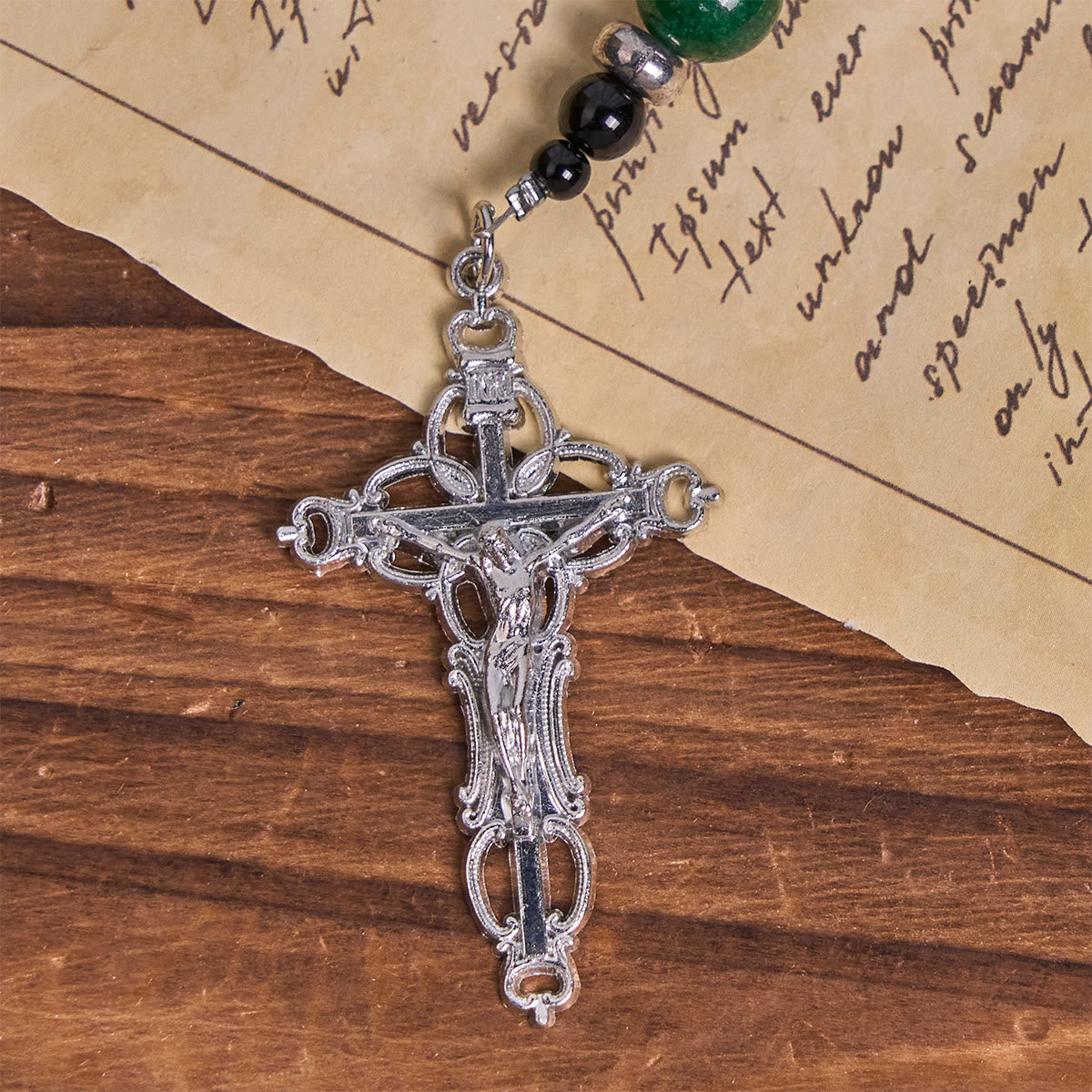 Christianartworkshop St. Benedict & Crucifix of 8mm Obsidian & Jade Handmade Bead Rosary - Faith and Sacred Connection