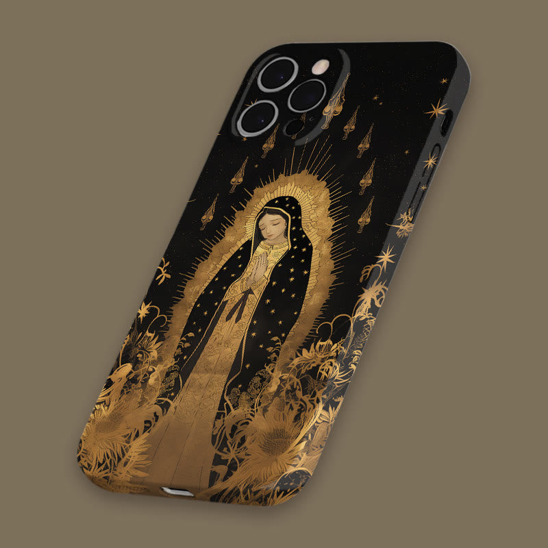 Christianartworkshop Our Lady of Guadalupe Golden & Black Floral Phone Case
