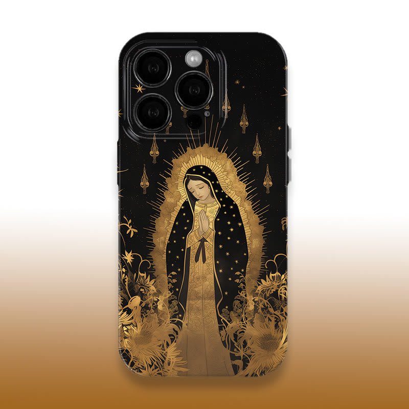 Christianartworkshop Our Lady of Guadalupe Golden & Black Floral Phone Case