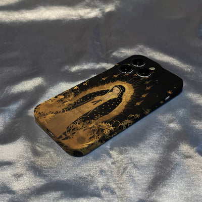 Christianartworkshop Our Lady of Guadalupe Golden & Black Floral Phone Case