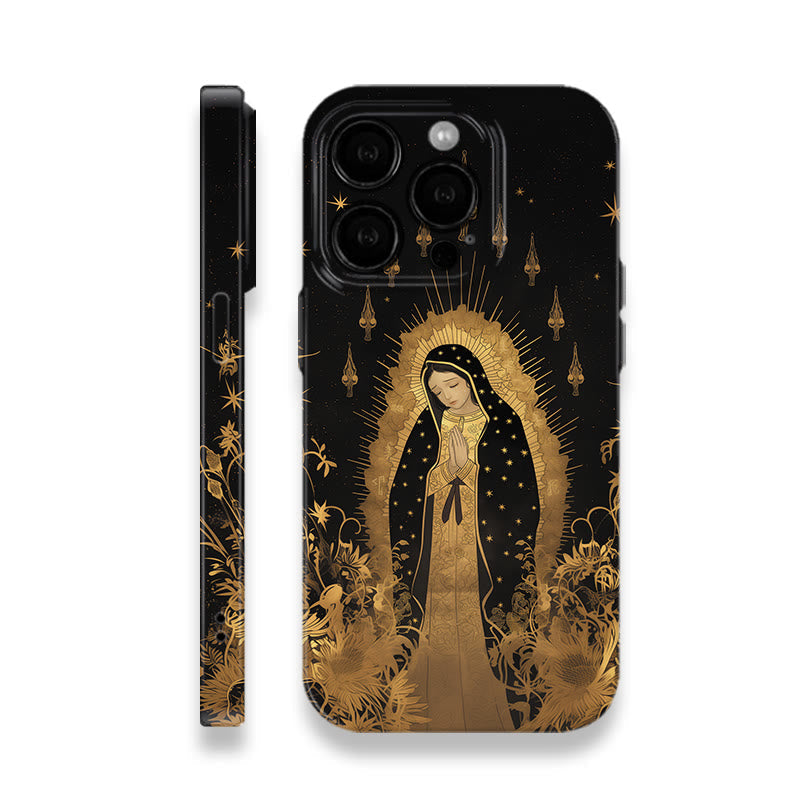 Christianartworkshop Our Lady of Guadalupe Golden & Black Floral Phone Case