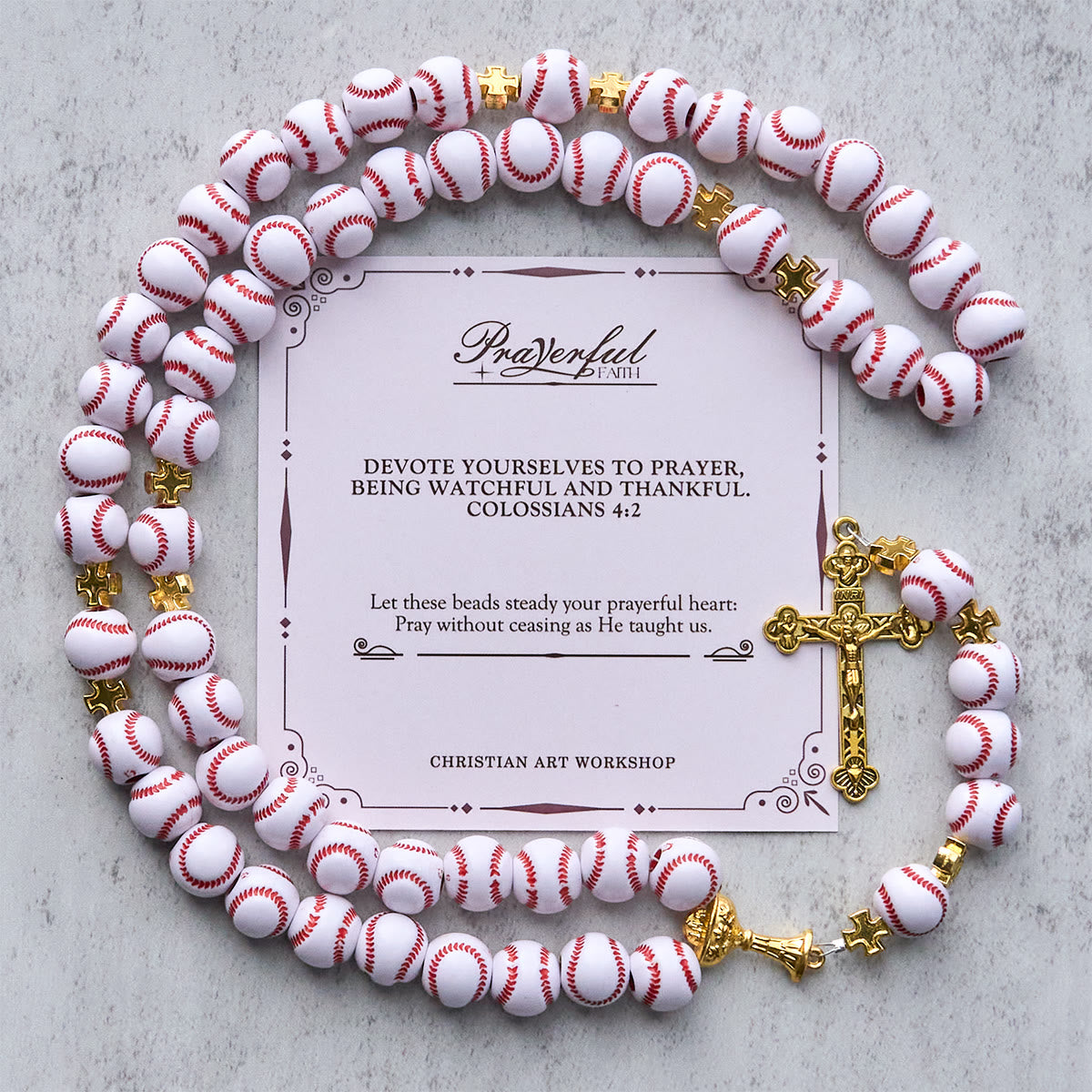 Christianartworkshop PRAYERFUL FAITH: Blessed Miniature Baseball Beads Rosary with Golden Holy Chalice & Crucifix