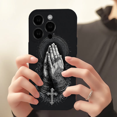 Christianartworkshop Faith in Praying Hands Phone Case: Elegant Monochrome Design