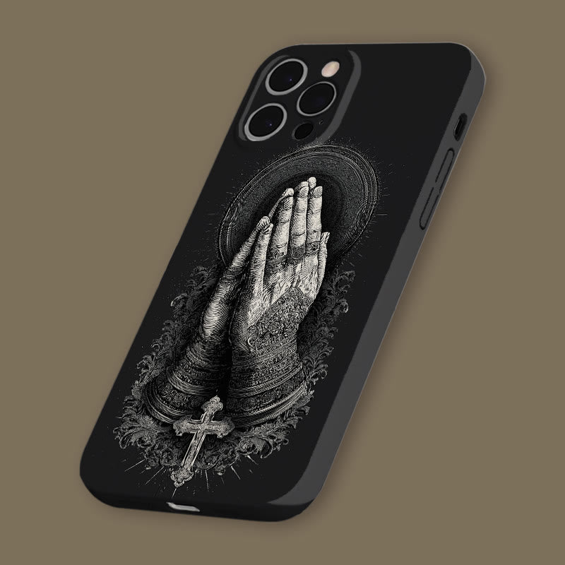 Christianartworkshop Faith in Praying Hands Phone Case: Elegant Monochrome Design