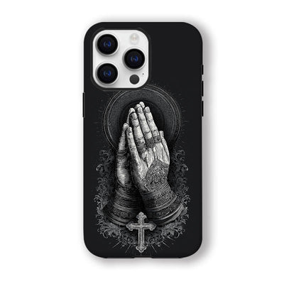 Christianartworkshop Faith in Praying Hands Phone Case: Elegant Monochrome Design