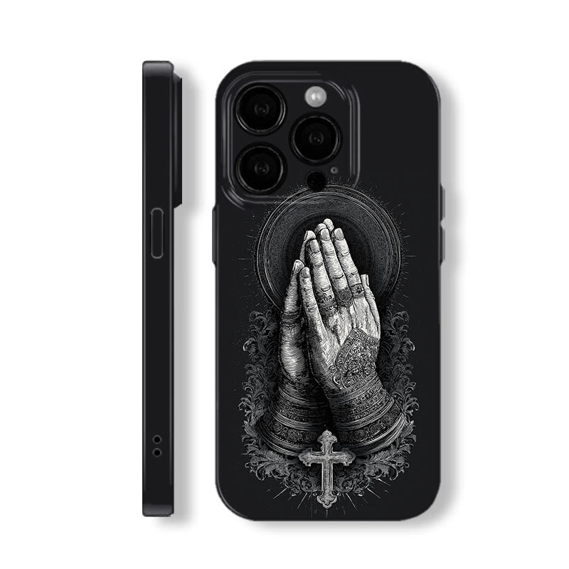 Christianartworkshop Faith in Praying Hands Phone Case: Elegant Monochrome Design
