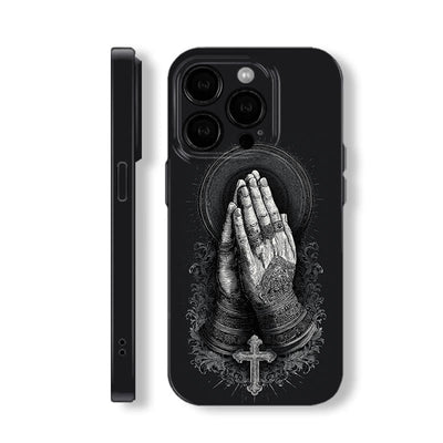 Christianartworkshop Faith in Praying Hands Phone Case: Elegant Monochrome Design