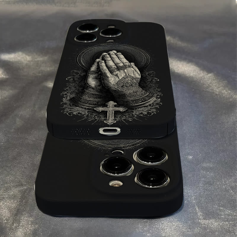 Christianartworkshop Faith in Praying Hands Phone Case: Elegant Monochrome Design
