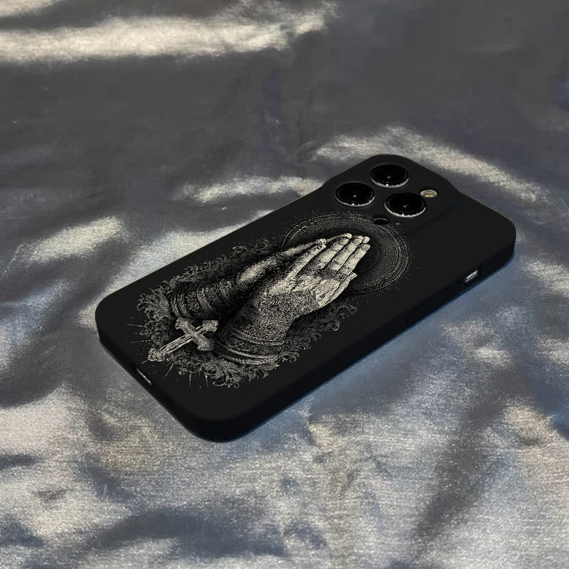 Christianartworkshop Faith in Praying Hands Phone Case: Elegant Monochrome Design