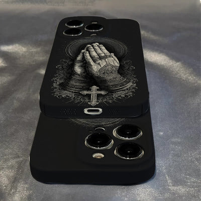 Christianartworkshop Faith in Praying Hands Phone Case: Elegant Monochrome Design