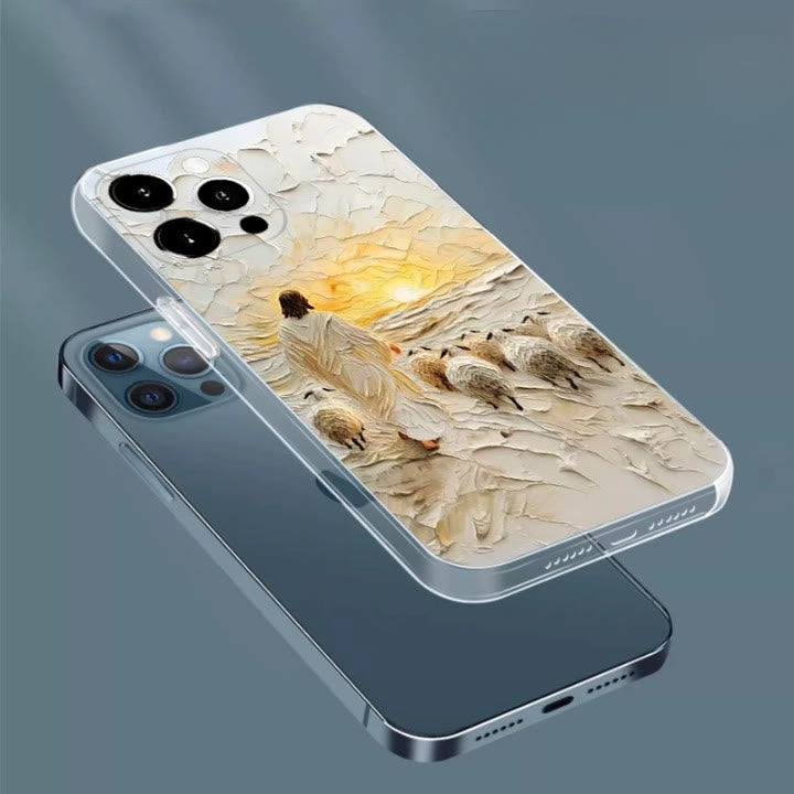 Christianartworkshop Jesus the Good Shepherd with Flock in Sunset Glow Phone Case