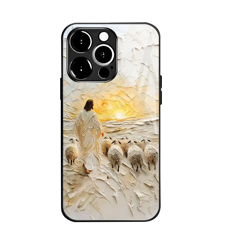 Christianartworkshop Jesus the Good Shepherd with Flock in Sunset Glow Phone Case
