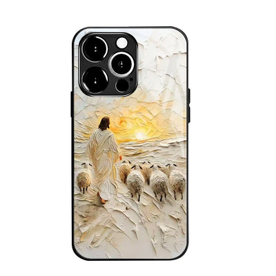 Christianartworkshop Jesus the Good Shepherd with Flock in Sunset Glow Phone Case