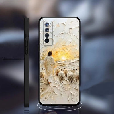 Christianartworkshop Jesus the Good Shepherd with Flock in Sunset Glow Phone Case