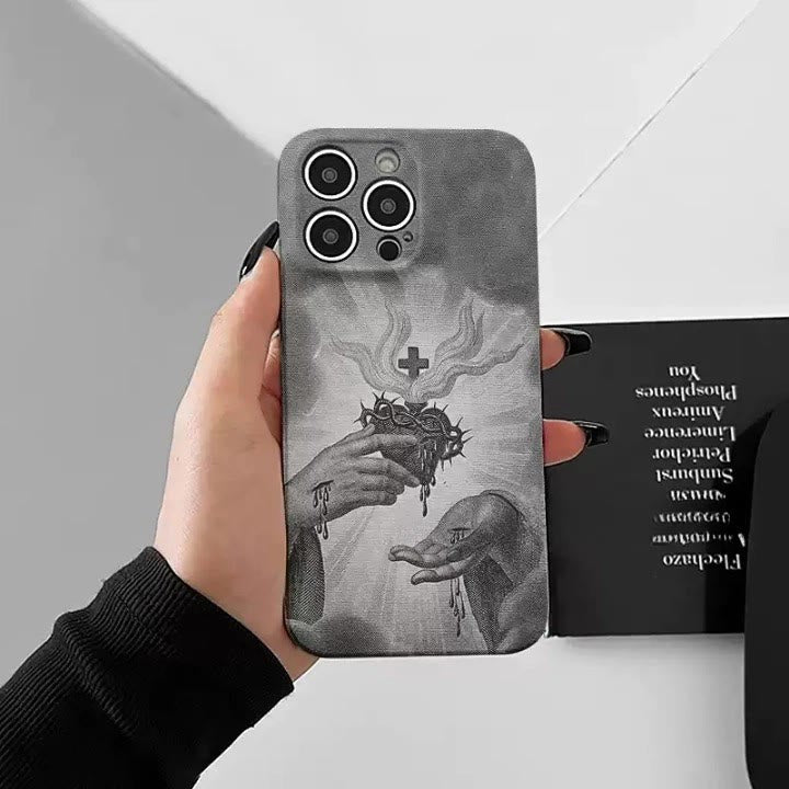 Christianartworkshop Monochrome Sacred Heart with Crown of Thorns Phone Case