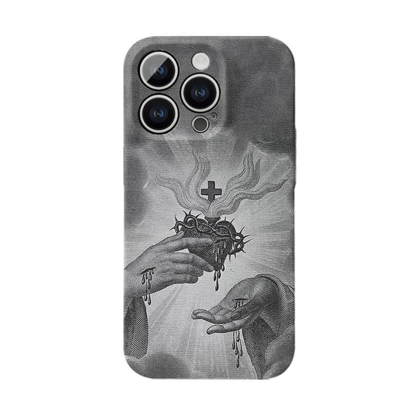 Christianartworkshop Monochrome Sacred Heart with Crown of Thorns Phone Case