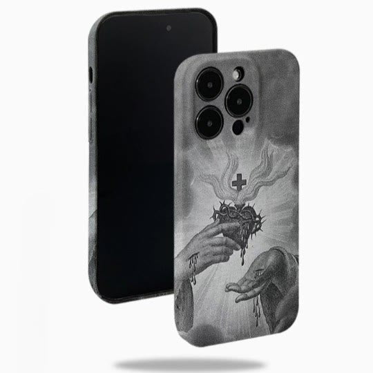 Christianartworkshop Monochrome Sacred Heart with Crown of Thorns Phone Case
